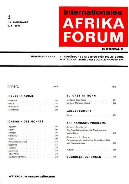 Internationales Afrika-Forum, issue Mai 1974, vol. 10, no. 5, 1974, p. 296-307;