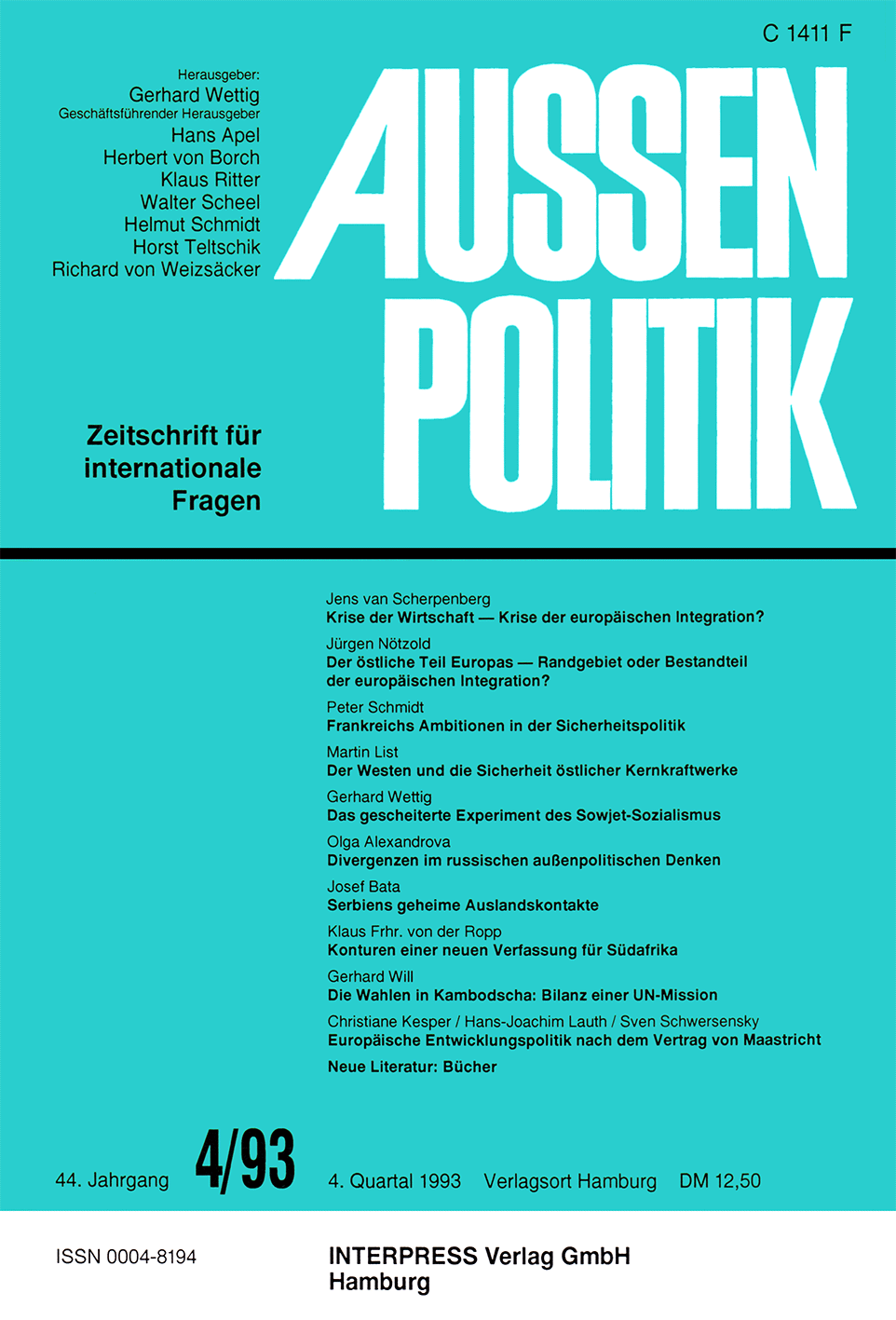Aussenpolitik, issue 4/93, vol. 44, no. 4, 1993, p. 383-392;