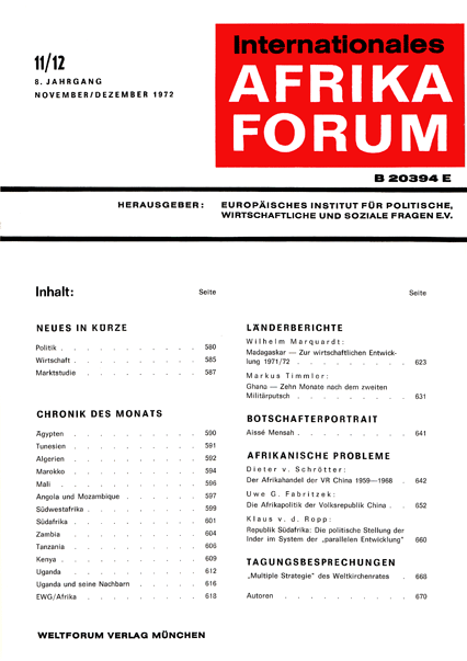Internationales Afrika-Forum, issue November/Dezember 1972, vol. 8, no. 11/12, 1972, p. 660-666;