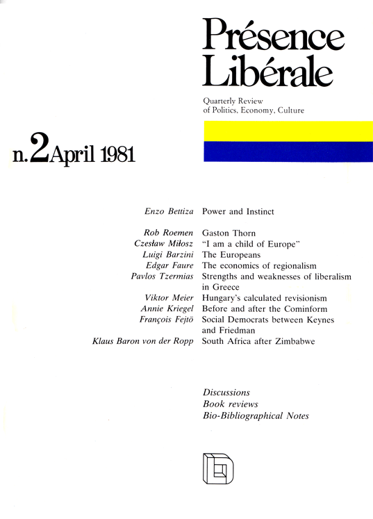 Présence libérale (English edition), issue April 1981, no. 2, 1981, p. 90-98;