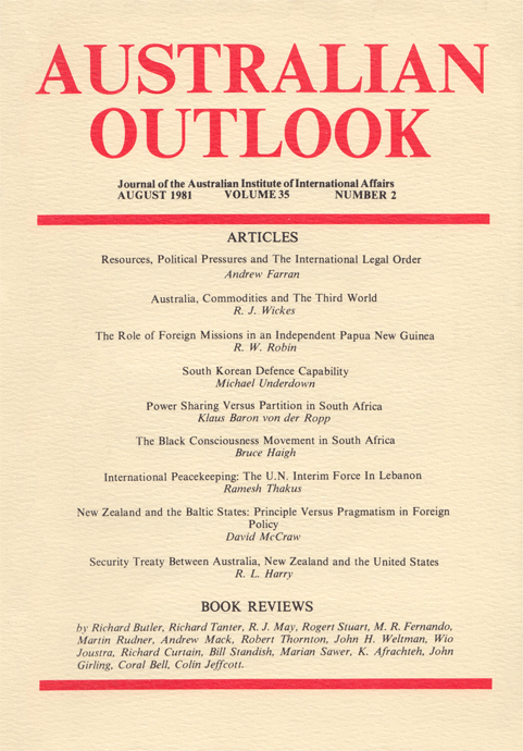 Australian Outlook, issue August 1981, vol. 35, no. 2, 1981, p. 158-168;
