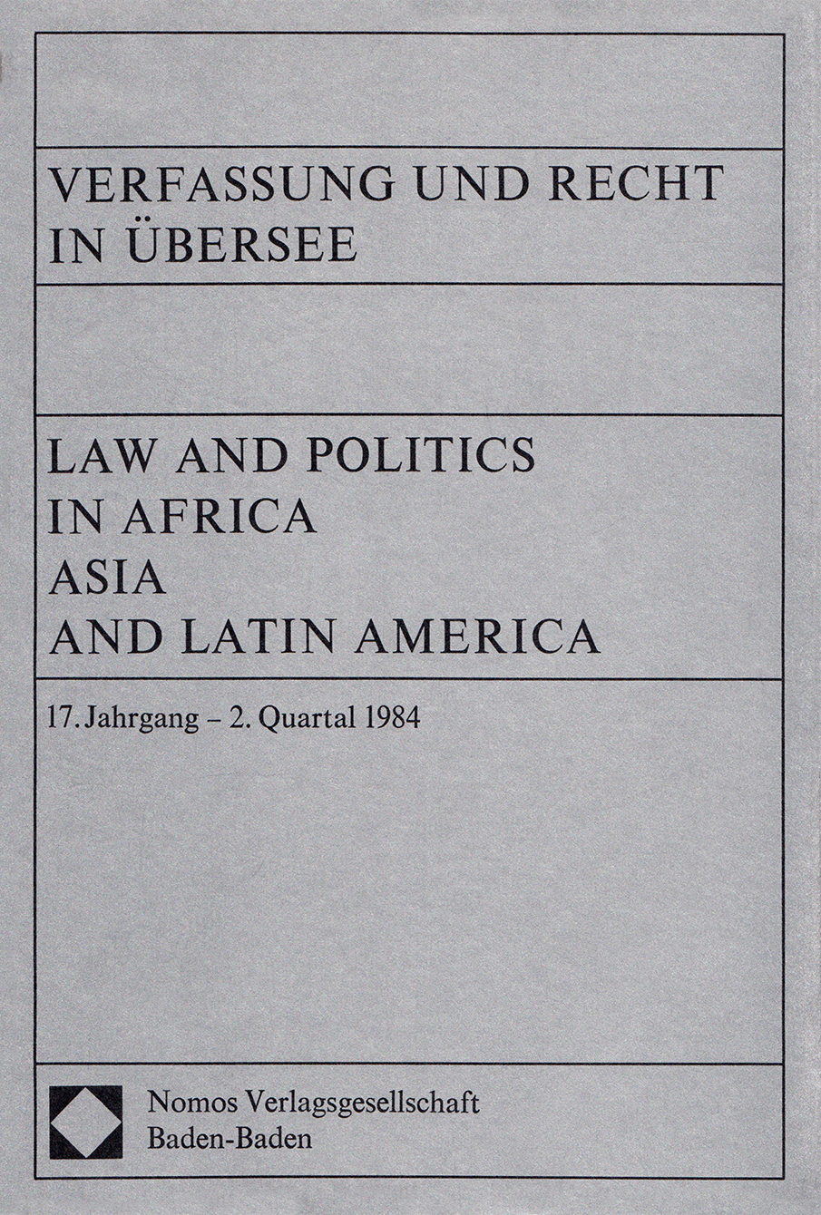 Verfassung und Recht in Übersee, issue 2. Quartal 1984, vol. 17, no. 2, 1984, p. 195-211;