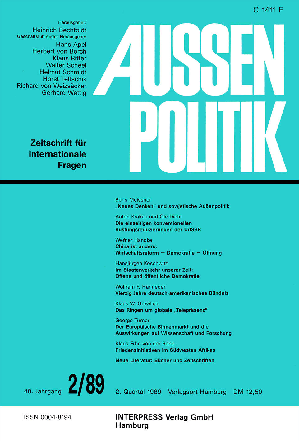 Aussenpolitik, issue 2/89, vol. 40, no. 2, 1989, p. 193-205;