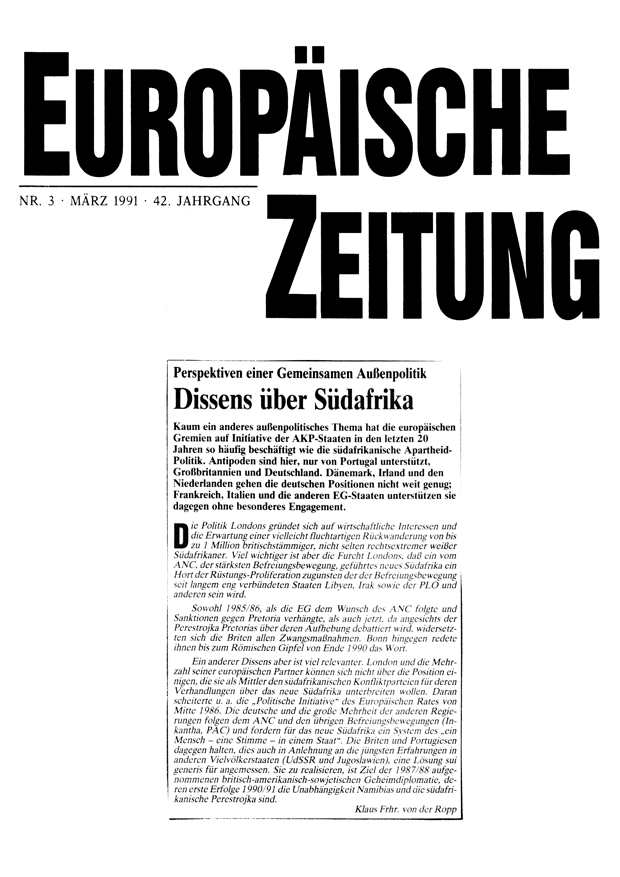 Europäische Zeitung, issue März 1991, vol. 42, no. 3, 1991, p. 4